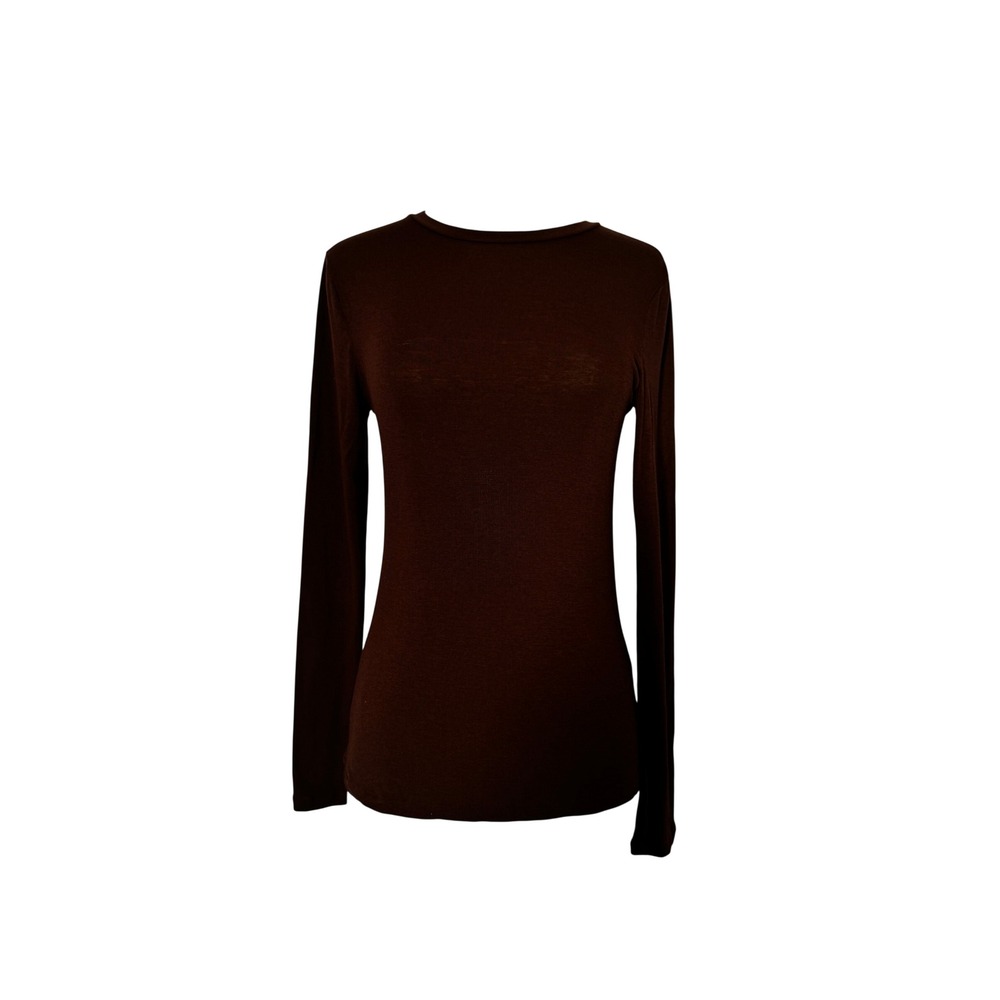 Banana Republic Womens Long Sleeve Crewneck Slim Fit Top Wood Blend Brown SZ S